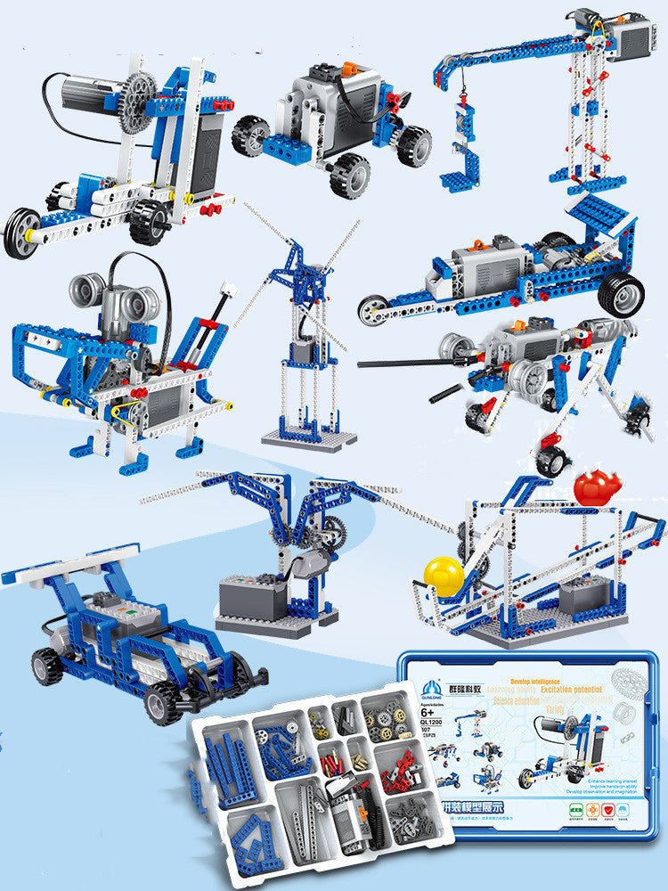 Mechanical gear assembling electronic building blocks